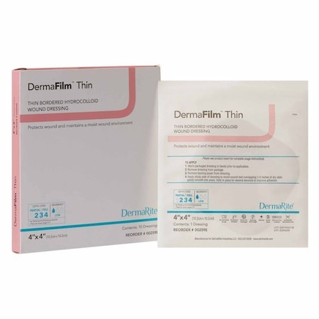 Dermafilm Thin Hydrocolloid Dressing 4 X 4 Inch Square With Border, 10PK 00259E